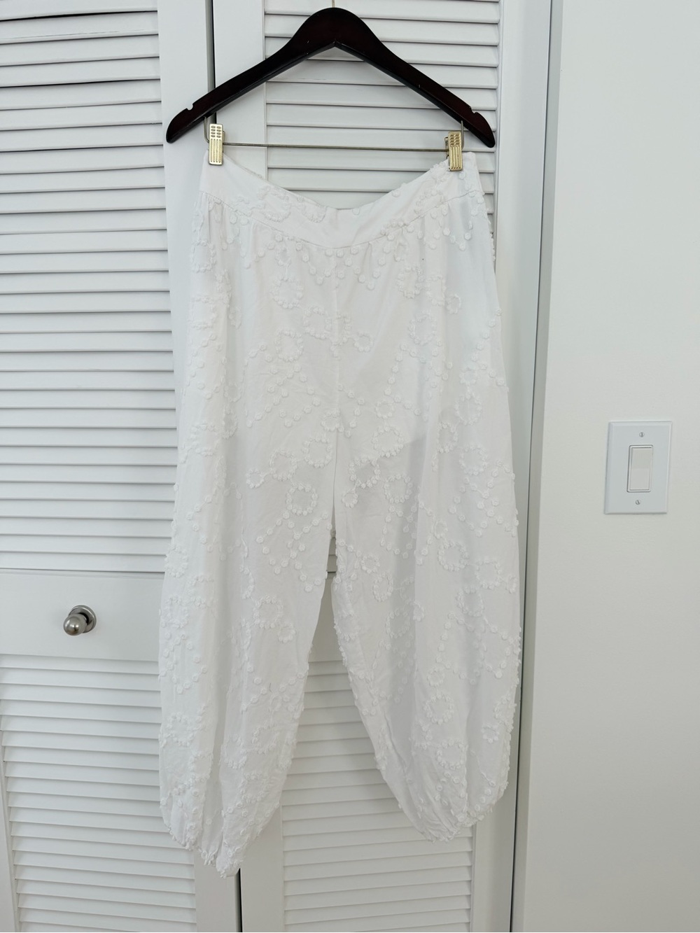 Mixed White Embroidered Harem Pants - Women